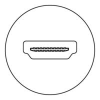 hdmi haven stopcontact icoon in cirkel ronde zwart kleur vector illustratie beeld schets contour lijn dun stijl