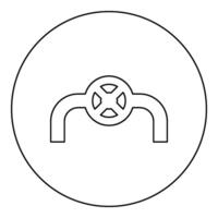 pijp met klep pijpleiding met passend kraan stromen controle industrie systeem icoon in cirkel ronde zwart kleur vector illustratie beeld schets contour lijn dun stijl