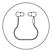 vacuüm hoofdtelefoons bedrade draadloze icoon in cirkel ronde zwart kleur vector illustratie beeld schets contour lijn dun stijl