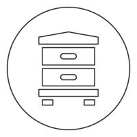 bijenkorf bij huis bijenkorf bijenstal bijenteelt concept icoon in cirkel ronde zwart kleur vector illustratie beeld schets contour lijn dun stijl