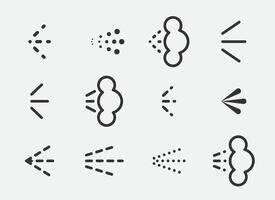 verstuiven pictogrammen reeks van aërosol of airbrush voor water gas- mondstuk stoom, parfum deodorant, graffiti verf. teken douche druppels, desinfectie, schoonmaak. vector