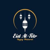 eid al fitr mubarak logo ontwerp met de concept van lantaarns en moskeeën. logo voor hartelijk groeten, vriendschap, moslims en viering vector