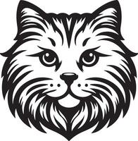 zwart van katten hoofd icoon geïsoleerd Aan wit achtergrond. koel Tom kat met een glimlach kijken vector illustratie.