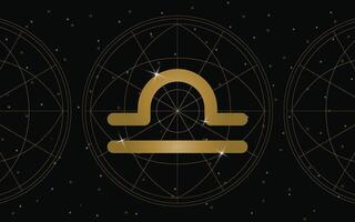 Weegschaal horoscoop symbool, astrologie icoon, Weegschaal is de zevende astrologisch teken in de dierenriem. met sterren en heelal achtergrond vector