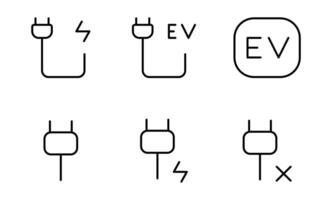 reeks van e auto, elektrisch bus, vrachtwagen, voertuig, auto, opladen icoon set. vector