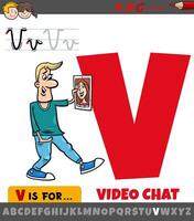 brief v van alfabet met tekenfilm illustratie van video babbelen vector