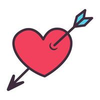 Valentijnsdag dag traditioneel decoratie. illustraties in tekenfilm stijl. hart doorboord door een pijl. vector