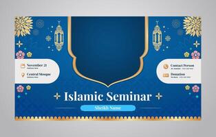 blauw Islamitisch congres en webinar banier ontwerp sjabloon voor Islamitisch onderwijs en lezing vector
