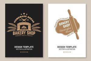 bakkerij winkel folder, brochure, banier, poster. vector. typografie ontwerp met oud oven, oren van tarwe silhouet. sjabloon voor bakkerij, restaurant identiteit voorwerpen, verpakking en menu vector