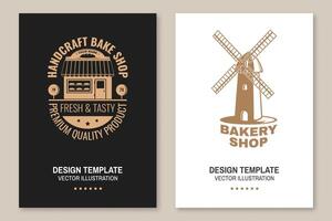 bakkerij winkel folder, brochure, banier, poster. vector. typografie ontwerp met windmolen silhouet. sjabloon voor bakkerij restaurant identiteit voorwerpen, verpakking en menu vector