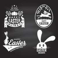 gelukkig Pasen kaart, insigne, logo, teken. vector. typografie ontwerp met Pasen konijn en hand- eieren. modern minimaal stijl. voor poster, groet kaart, overlay, sticker. Pasen ei jacht vector