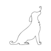 een doorlopend lijn hond met hart, minimalistische logo vector
