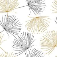 palm bladeren goud en zwart lijn schetsen hand- getrokken naadloos patroon vector