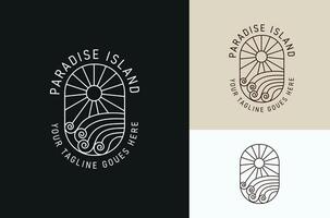 eiland lijn logo met zonsondergang illustratie ontwerp, Golf embleem ontwerp Aan donker en licht achtergrond vector