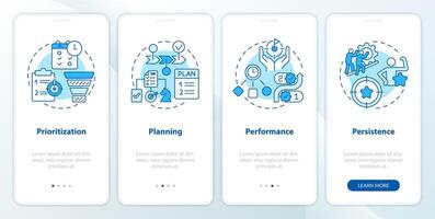 tijd beheer prioritering blauw onboarding mobiel app scherm. walkthrough 4 stappen bewerkbare grafisch instructies met lineair concepten. ui, ux, gui sjabloon vector