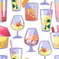 helder cocktails, dranken in bril naadloos patroon. kleurrijk ornament in tekenfilm stijl. abstract ontwerp voor zomer afdrukken, wrap, decor, kleding stof, textiel, achtergrond, achtergronden. vector
