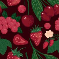 naadloos patroon van rood bessen. zomer fruit BES ornament. tekenfilm vlak vector illustratie. vers abstract ontwerp.