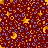 abstract hand- getrokken vector naadloos patroon. helder kleurrijk ornament van schattig sterren, manen, willekeurig vormen. universeel ontwerp voor afdrukken, wrap, kleding stof, textiel, achtergronden, achtergrond, decoratie, kaarten.