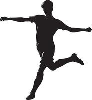 minimaal jong voetbal speler schoppen een bal houding vector silhouet, zwart kleur silhouet 21