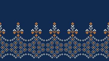 traditioneel etnisch motieven ikat meetkundig kleding stof patroon kruis steek.ikat borduurwerk etnisch oosters pixel marine blauw achtergrond. abstract,vector,illustratie. textuur, sjaal, decoratie, behang. vector