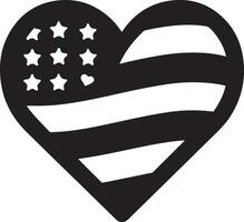 minimaal hart vorm met ons vlag vector logo icoon, vlak symbool, zwart kleur silhouet 19