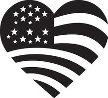 minimaal hart vorm met ons vlag vector logo icoon, vlak symbool, zwart kleur silhouet 15