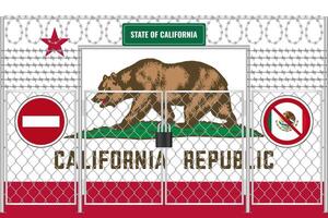 Californië vlag achter met weerhaken draad en een hek met een op slot doen. de probleem van onwettig migratie vector