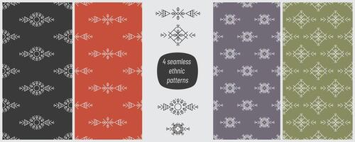 reeks van vier etnisch naadloos patronen met vier etnisch patroon elementen. tribal achtergronden en elementen. ontwerpen voor kleding stof, behang, grens, omhulsel papier. vector