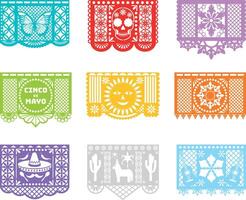 reeks van papel picado. verzameling van kleurrijk Mexicaans decoratief vlaggen. cinco de mayo viering wimpels vector