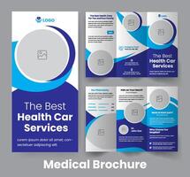 Gezondheid zorg drievoud brochure. meetkundig medisch drievoud brochure sjabloon vector
