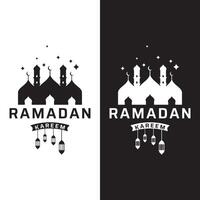 Ramadan mubarak logo sjabloon ontwerp met lantaarn en moskee verlichting concept. logo voor hartelijk groeten, bedrijf, moslim. vector