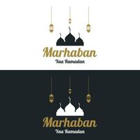 Ramadan mubarak logo sjabloon ontwerp met lantaarn en moskee verlichting concept. logo voor hartelijk groeten, bedrijf, moslim. vector