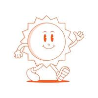 zon retro mascotte. grappig tekenfilm karakter van zon vector