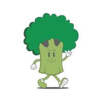 broccoli retro mascotte. grappig tekenfilm karakter van broccoli. vector