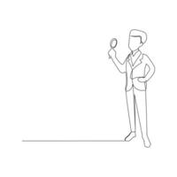 doorlopend een lijn tekening zakenman in pak Holding terwijl staand vergroten glas. single lijn trek ontwerp vector illustratie