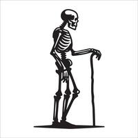 ai gegenereerd skelet oud Mens met een wandelen stok illustratie vector