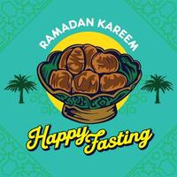 gelukkig vastend in Ramadan met kurma vector illustratie, perfect voor groet kaart ontwerp