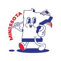 Minnesota staat retro mascotte met hand- en voet klem kunst. Verenigde Staten van Amerika kaart retro tekenfilm stickers met grappig grappig tekens en gehandschoende handen. vector sjabloon voor website, ontwerp, omslag, infographics.