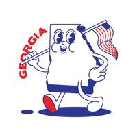 Georgië staat retro mascotte met hand- en voet klem kunst. Verenigde Staten van Amerika kaart retro tekenfilm stickers met grappig grappig tekens en gehandschoende handen. vector sjabloon voor website, ontwerp, omslag, infographics.