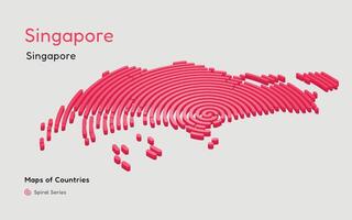 3d vector kaart van Singapore met cirkel lijnen. identificeren haar hoofdstad stad, Singapore. spiraal 3d, perspectief