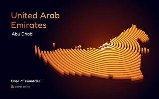 3d goud vector kaart van Verenigde Arabisch emiraten in een cirkel spiraal patroon met een hoofdstad van abu dhabi