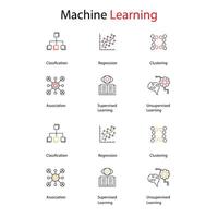 machine aan het leren pictogrammen essentieel gereedschap voor gegevens wetenschap vector icoon ontwerp reeks