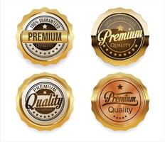 verzameling van gouden en bronzen luxe premie kwaliteit badges vector