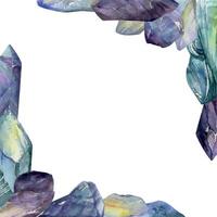 hand- getrokken waterverf illustratie kostbaar juweel edelsteen kristal chakra geboorte steen. amethist aquamarijn maansteen lapis. plein kader geïsoleerd Aan wit achtergrond. ontwerp afdrukken, winkel, sieraden, mode vector