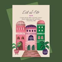 Islamitisch groet kaart met moskee en fabriek illustratie voor Ramadan eid mubarak Islamitisch dag. vector