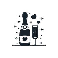 Champagne glas en fles symbool. Valentijnsdag dag en drankje. vector illustratie