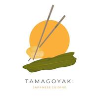 vector illustratie logo tamagoyaki Japans gerold omelet met eetstokjes