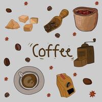 koffie winkel hand- getrokken tekening set. vector illustratie.