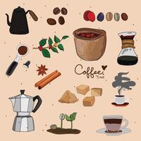 koffie winkel hand- getrokken tekening set. vector illustratie.