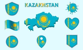 verzameling van vlak nationaal vlaggen van Kazachstan met kaart vector